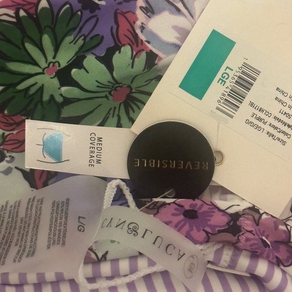 Cyn&Luca Boutique Purple Stripes/Floral Medium Coverage Bikini Swim Bottoms NWT - Picture 7 of 9